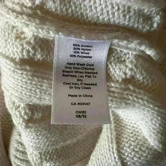 Talbots Cardigan Sweater Womens Medium Petite Ivory Cable Knit Toggle Fisherman - Picture 6 of 6